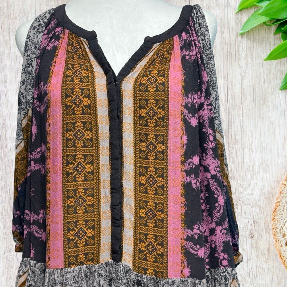 Free People Women's‎ Tunic XS Boho Artsy Lagenlook Colorful Oversized - Picture 2 of 10